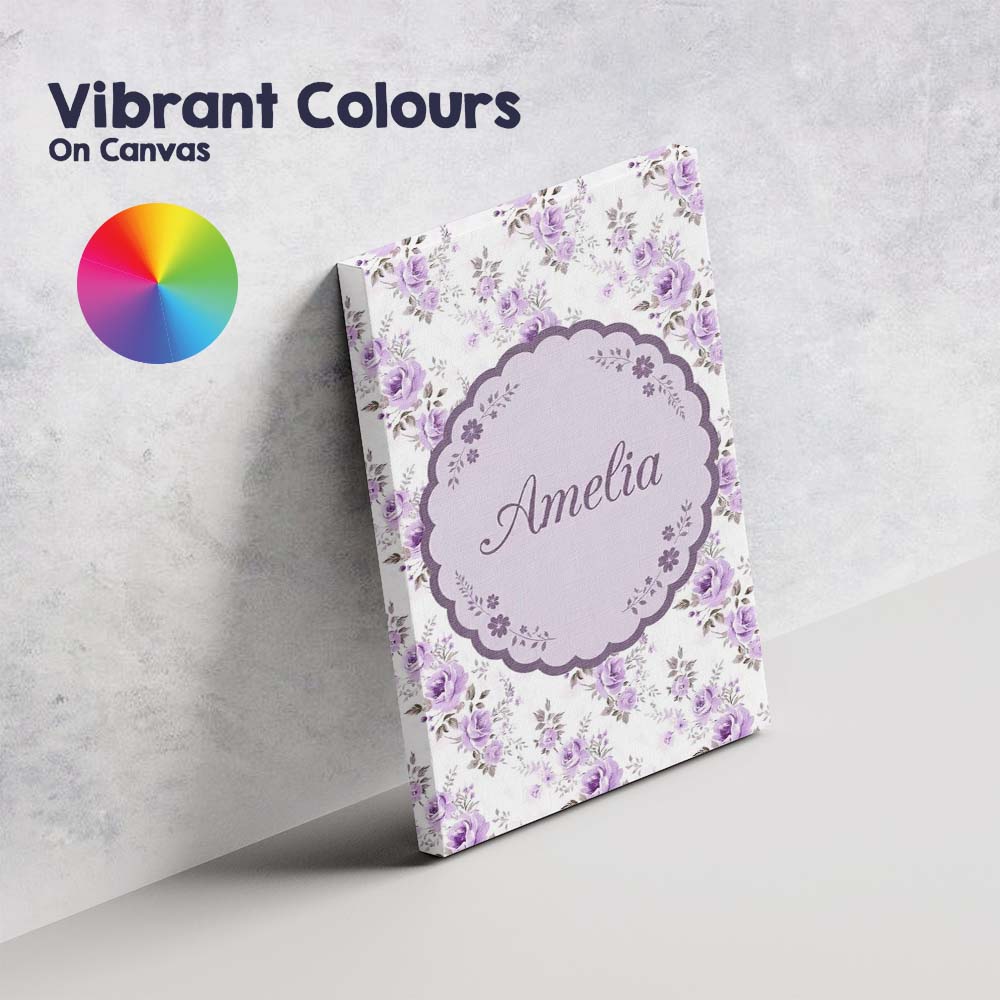 Personalised Name Pastel Purple Rose Floral Custom Bespoke Interior Contemporary Canvas Wall Art Print Decor Picture Ready to Hang