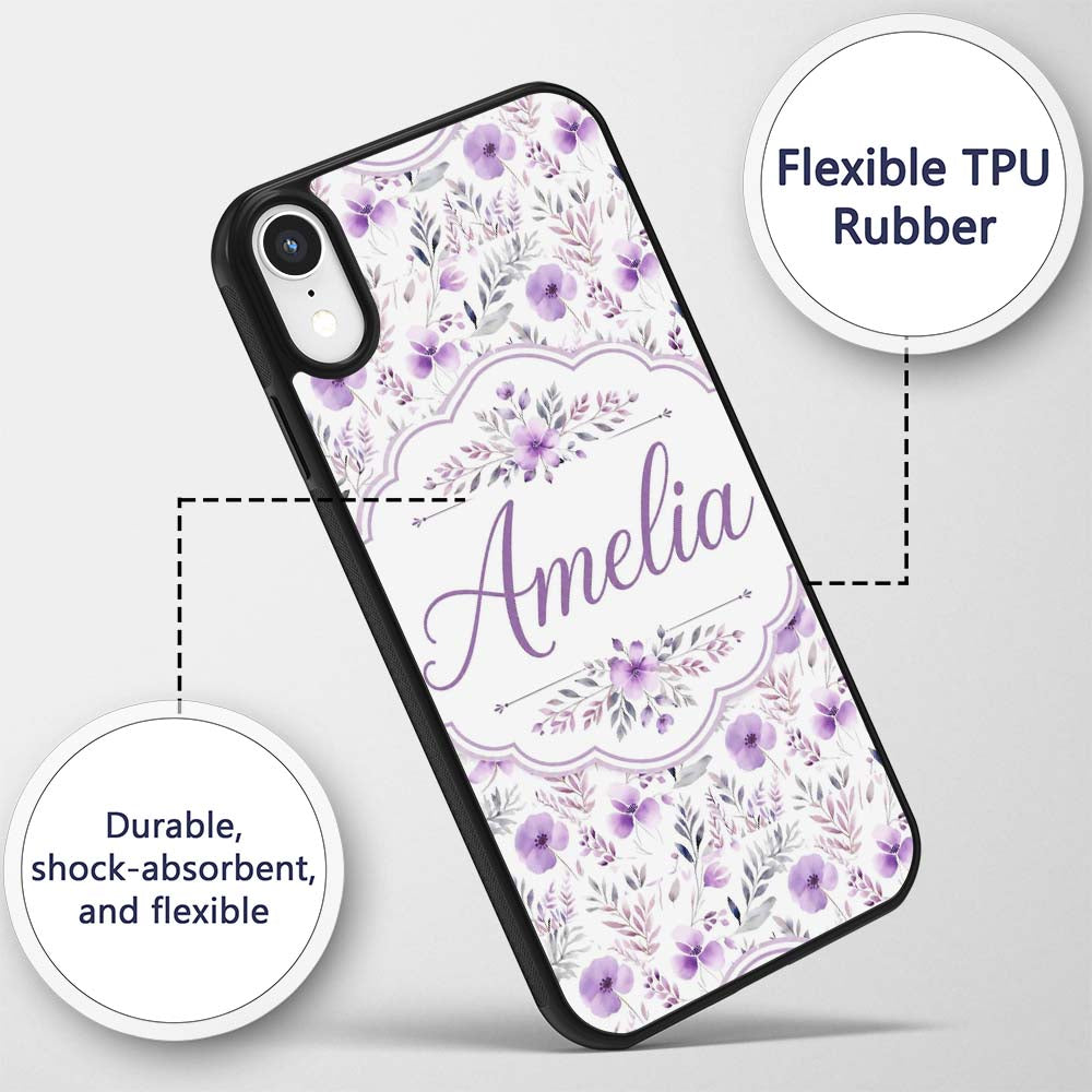 Watercolor Purple Wildflower Seamless Pattern Custom Name Protective Phone Case Mobile Cover Durable Everyday Smartphone Shock Resistant
