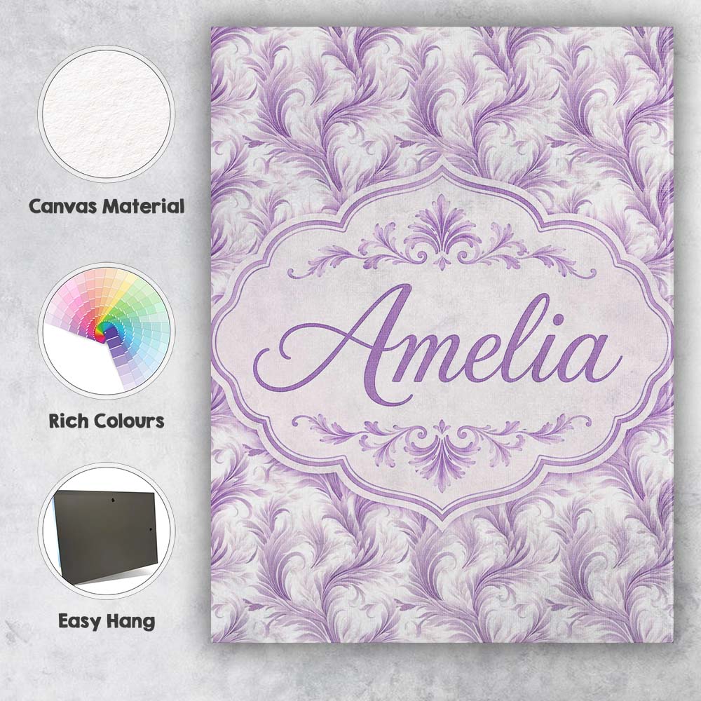 Personalised Name Soft Lavender Feather Custom Modern Room Accent Elegant Feature Canvas Wall Art Print Decor Picture Ready to Hang