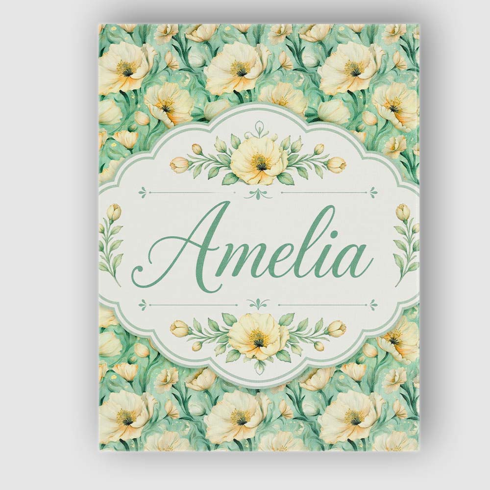 Personalised Name Cream Poppy Floral Custom Premium Decorative Design Modern Room Accent Canvas Wall Art Print Decor Picture Ready to Hang