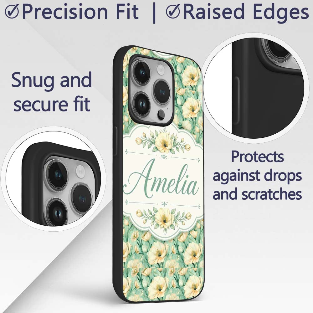 Cream Poppy Floral Seamless Pattern Soft Artistic Custom Name Protective Phone Case Mobile Cover Durable Everyday Smartphone Shock Resistant