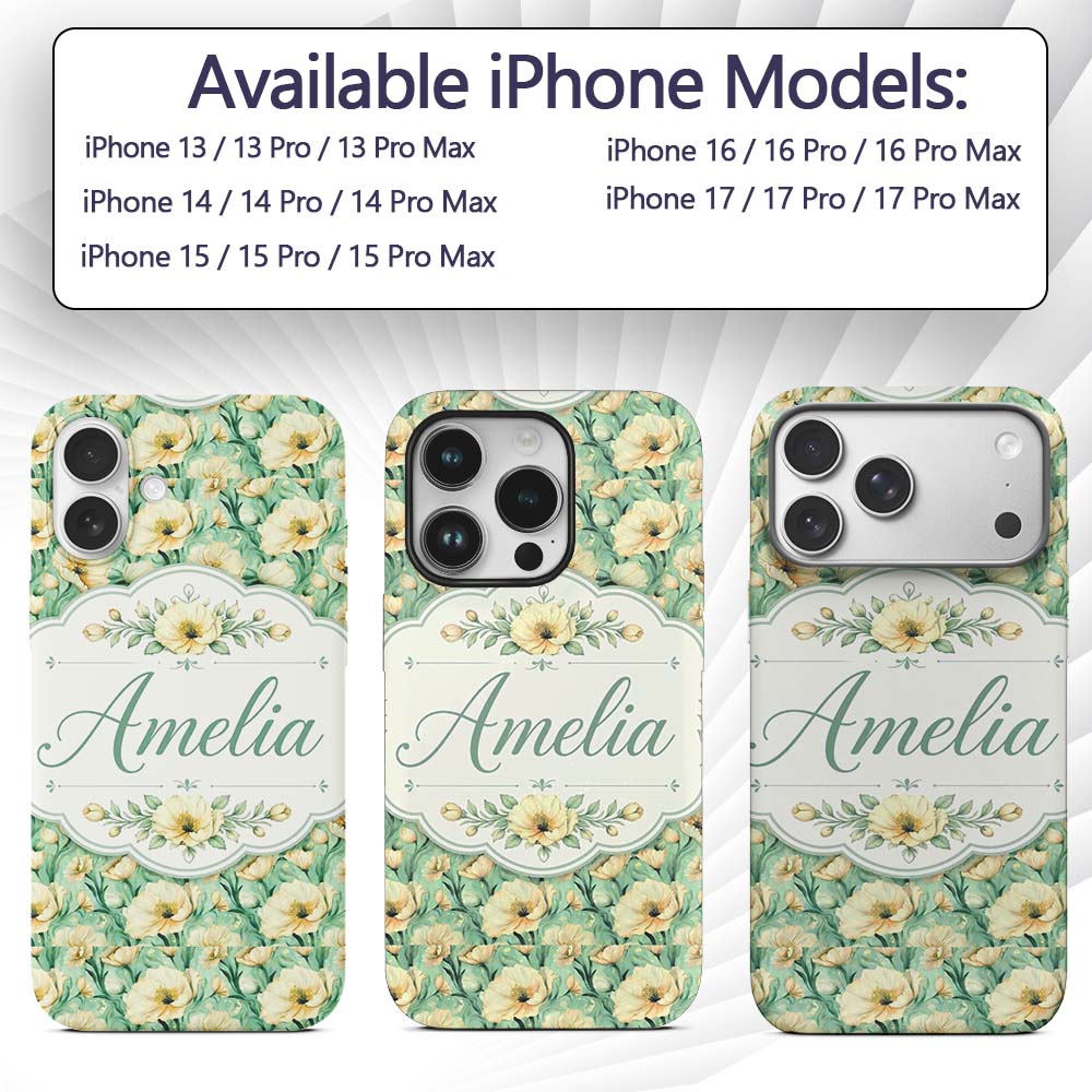 Cream Poppy Floral Seamless Pattern Soft Artistic Custom Name Protective Phone Case Mobile Cover Durable Everyday Smartphone Shock Resistant