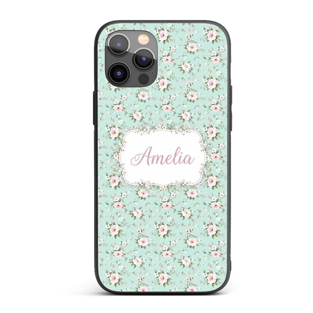 Pink Rose Floral Seamless Pattern Printed Design Custom Name Protective Phone Case Mobile Cover Durable Everyday Smartphone Shock Resistant