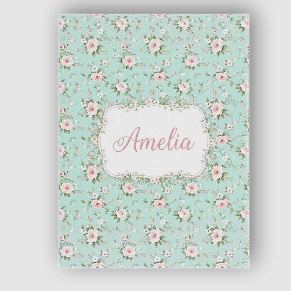 Personalised Name Pink Rose Floral Seamless Custom Bespoke Interior Contemporary Canvas Wall Art Print Decor Picture Ready to Hang