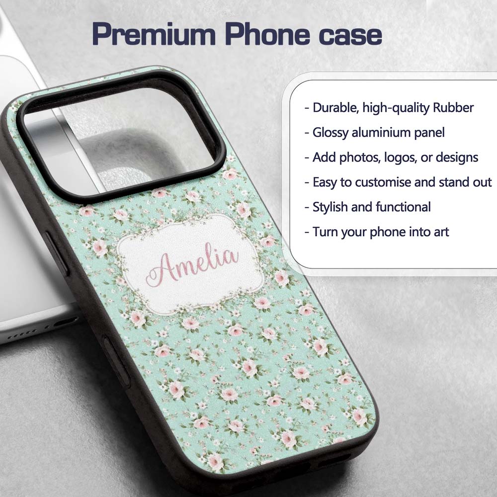 Pink Rose Floral Seamless Pattern Printed Design Custom Name Protective Phone Case Mobile Cover Durable Everyday Smartphone Shock Resistant
