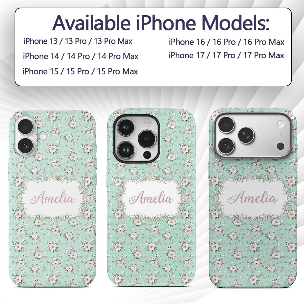 Pink Rose Floral Seamless Pattern Printed Design Custom Name Protective Phone Case Mobile Cover Durable Everyday Smartphone Shock Resistant