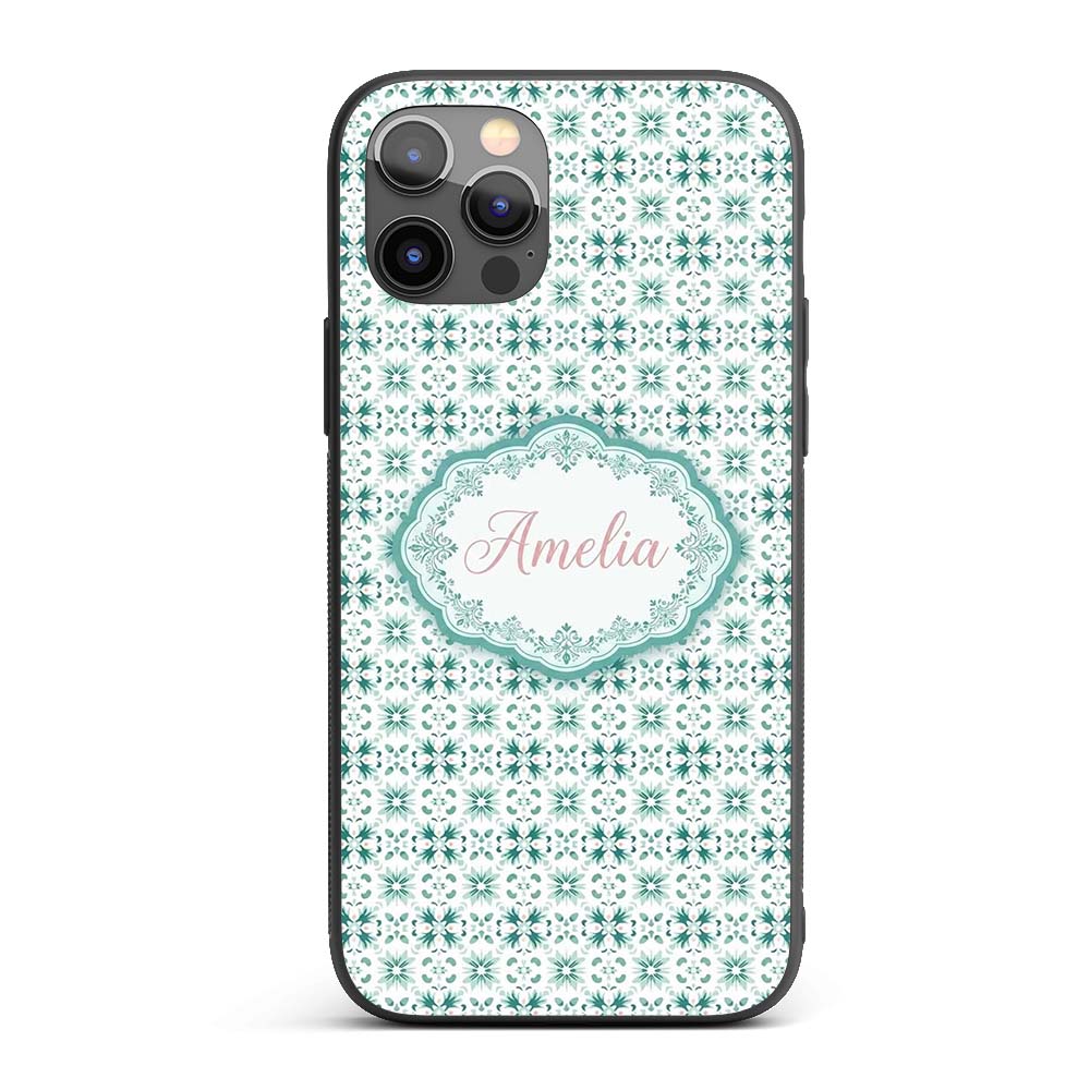 Teal Geometric Floral Seamless Pattern Decorative Custom Name Protective Phone Case Mobile Cover Durable Everyday Smartphone Shock Resistant