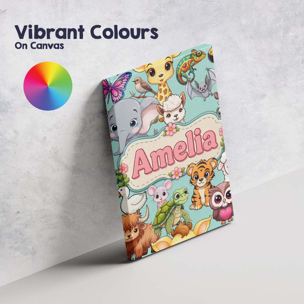 Personalised Name Cute Cartoon Jungle Custom Modern Room Accent Creative Decorator Style Canvas Wall Art Print Decor Picture Ready to Hang