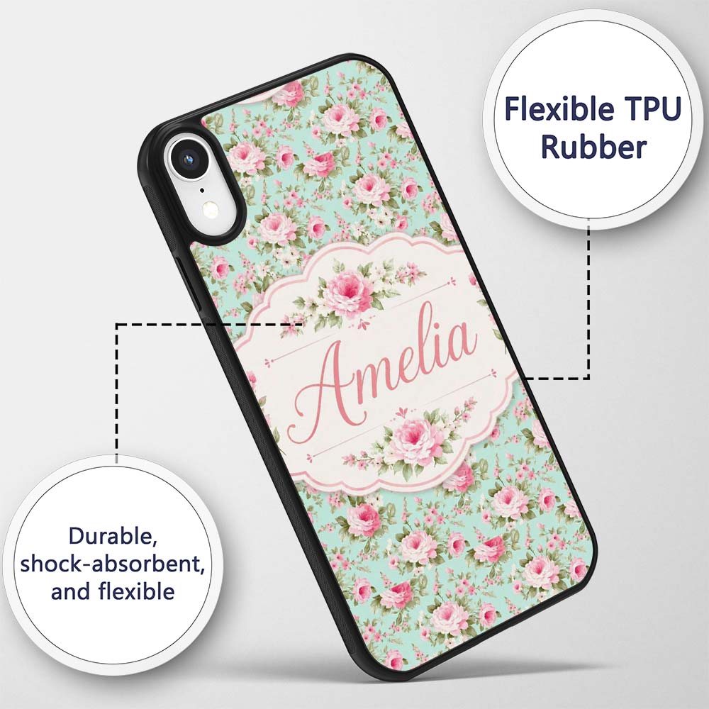 Vintage Pink Rose Bouquet Seamless Printed Design Custom Name Protective Phone Case Mobile Cover Durable Everyday Smartphone Shock Resistant