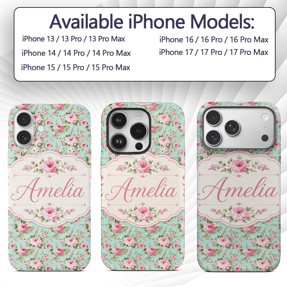 Vintage Pink Rose Bouquet Seamless Printed Design Custom Name Protective Phone Case Mobile Cover Durable Everyday Smartphone Shock Resistant