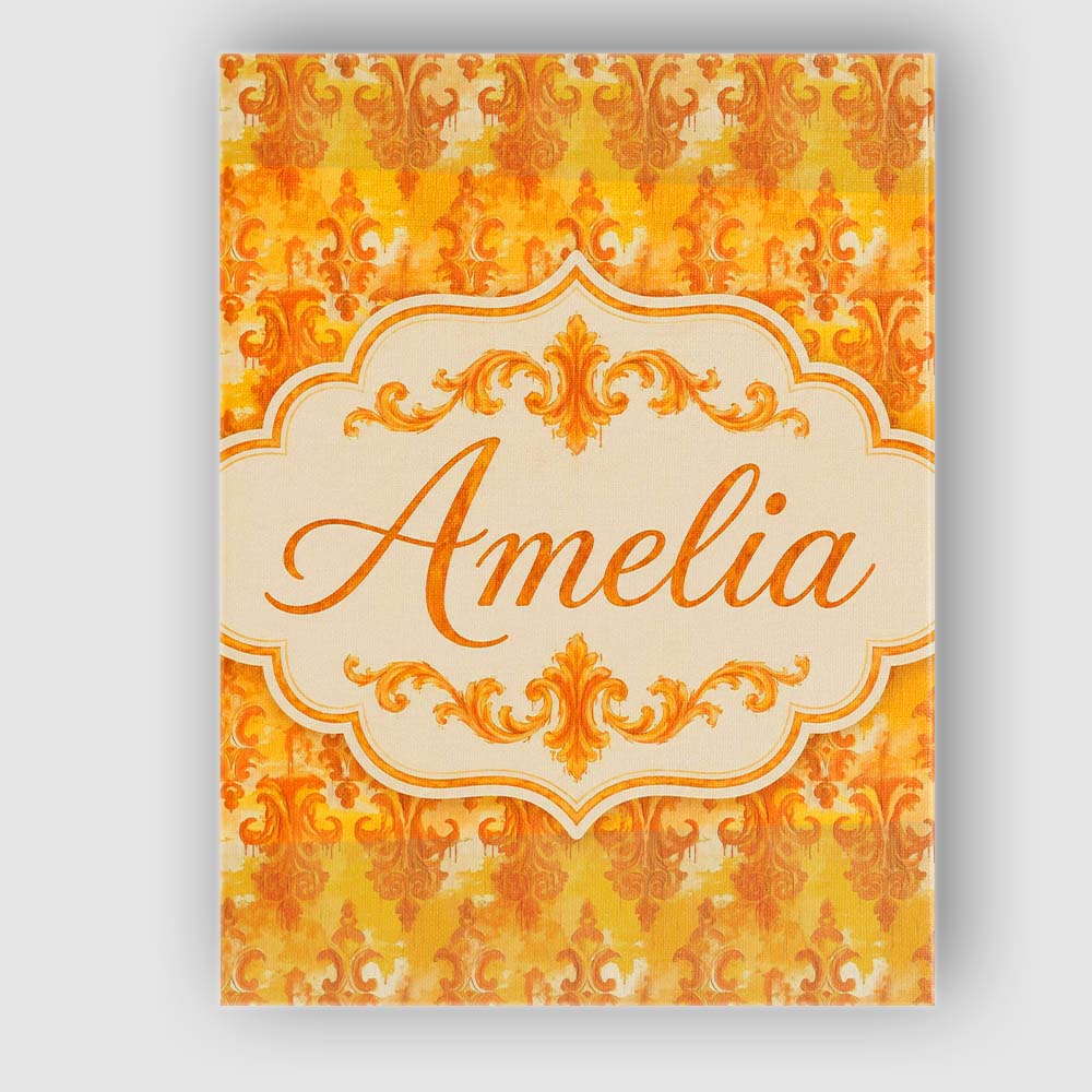 Personalised Name Warm Orange Damask Custom Premium Decorative Design Modern Room Accent Canvas Wall Art Print Decor Picture Ready to Hang