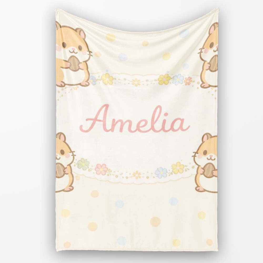 Cute Hamster Cartoon Animal Pattern Perfect Gift for Her Lovely Personalised Custom Name Super Soft Fleece Blanket Bed Sofa Throw