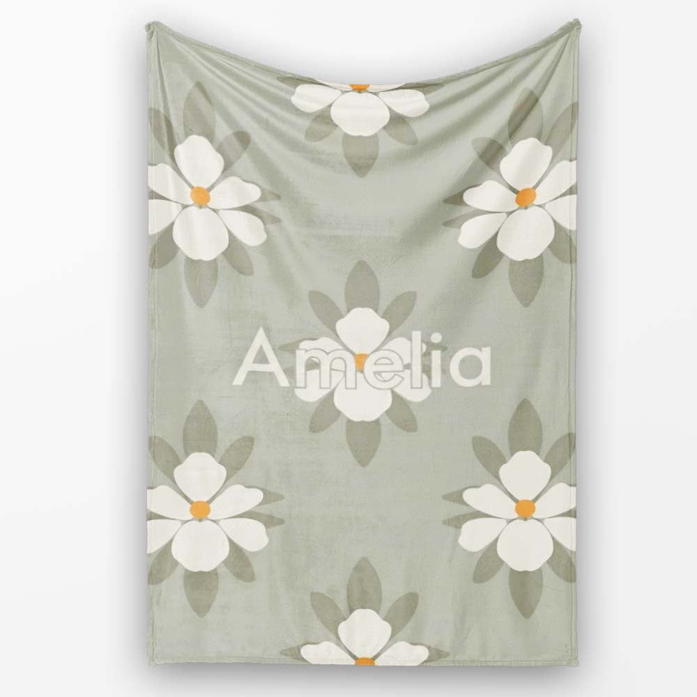 Neutral Daisy Floral Seamless Pattern Soft Beige Botanical Design Personalised Custom Name Super Soft Fleece Blanket Bed Sofa Throw