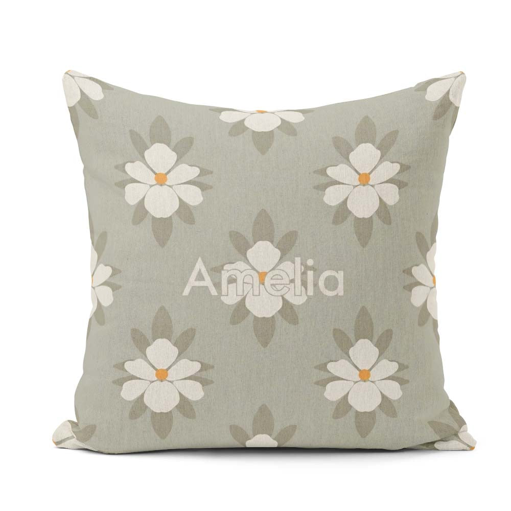 Custom Name Neutral Daisy Floral Seamless Pattern Soft Botanical Square Filled Cushion Throw Pillow Sofa Bed Home Decor Zip Washable UK Made
