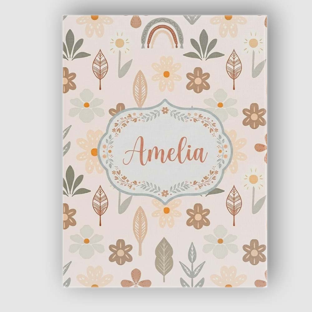 Personalised Name Scandinavian Floral Leaf Custom Unique Gift Idea Elegant Feature Canvas Wall Art Print Decor Picture Ready to Hang