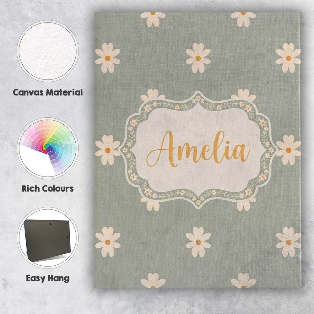 Personalised Name Small Daisy Flower Custom Premium Decorative Design Modern Room Accent Canvas Wall Art Print Decor Picture Ready to Hang