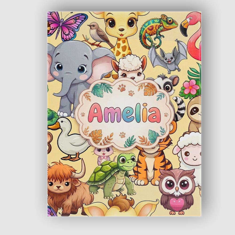 Personalised Name Cute Baby Safari Jungle Custom Unique Gift Idea Elegant Feature Canvas Wall Art Print Decor Picture Ready to Hang