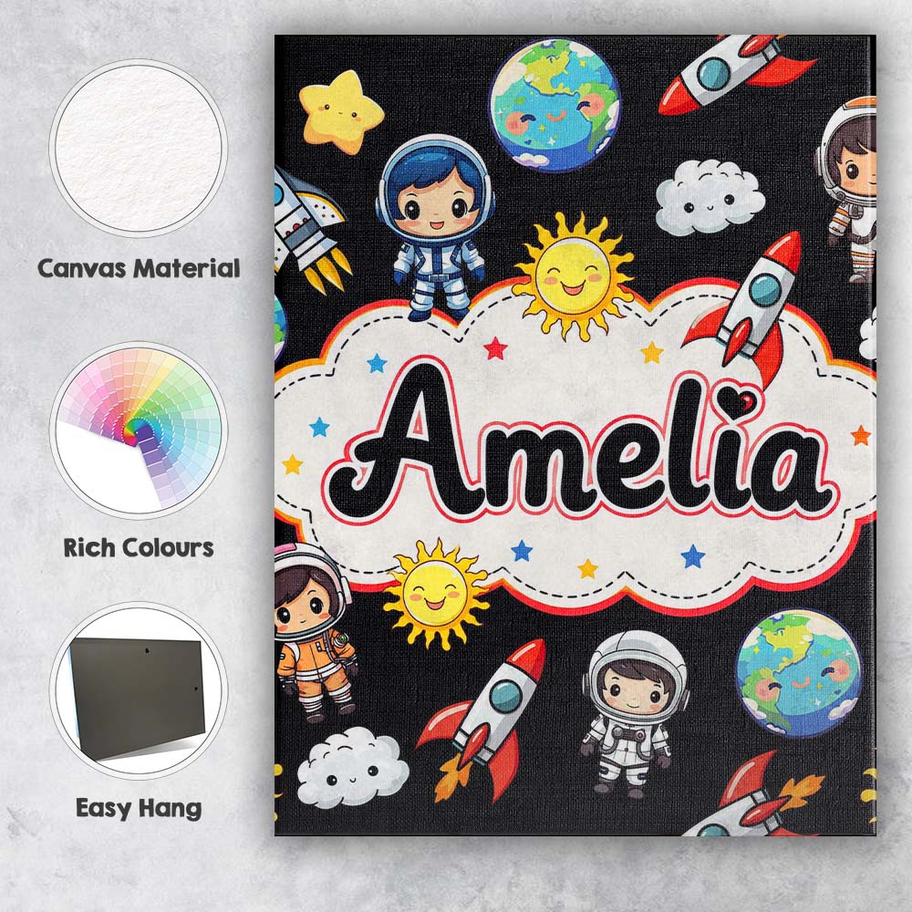 Personalised Name Cute Kids Space Rockets Custom Unique Gift Idea Elegant Feature Canvas Wall Art Print Decor Picture Ready to Hang