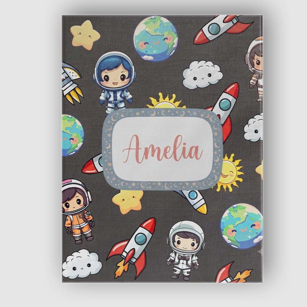Personalised Name Kids Space Rockets Custom Premium Decorative Design Modern Room Accent Canvas Wall Art Print Decor Picture Ready to Hang