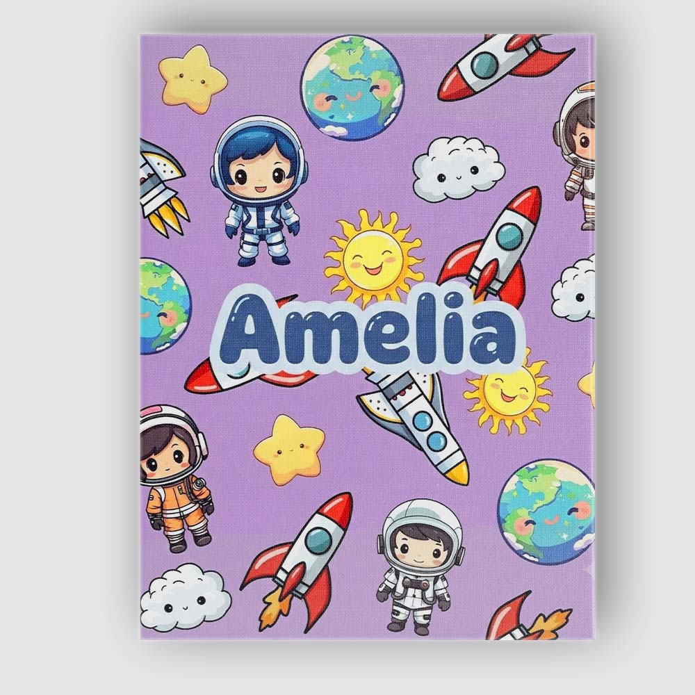 Personalised Name Cute Kids Space Rockets Custom Unique Gift Idea Elegant Feature Canvas Wall Art Print Decor Picture Ready to Hang