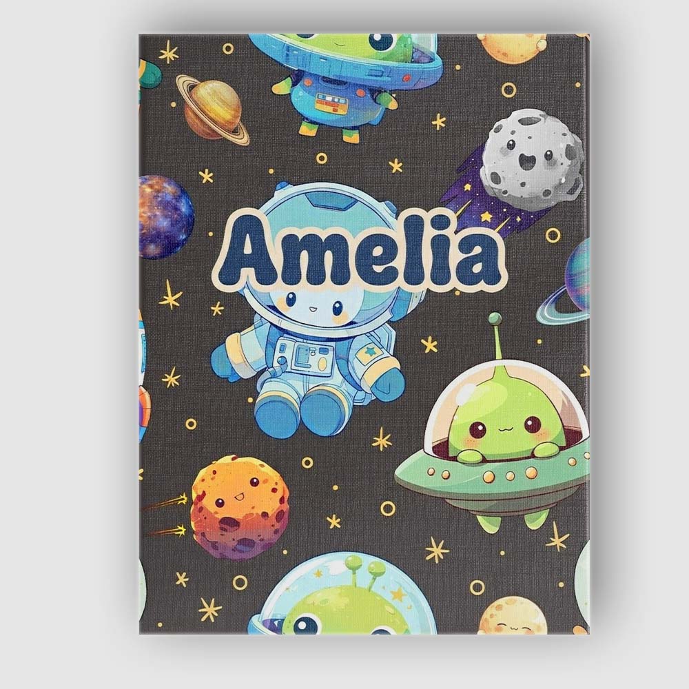 Personalised Name Space Astronaut Alien UFO Custom Bespoke Interior Contemporary Canvas Wall Art Print Decor Picture Ready to Hang