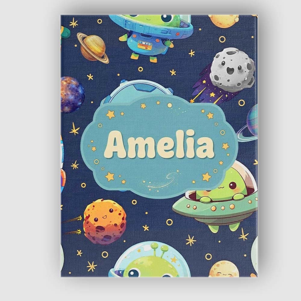 Personalised Name Space Astronaut Alien UFO Custom Bespoke Interior Contemporary Canvas Wall Art Print Decor Picture Ready to Hang