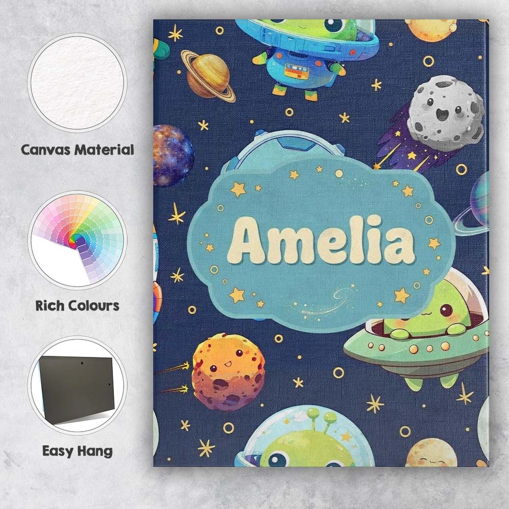 Personalised Name Space Astronaut Alien UFO Custom Bespoke Interior Contemporary Canvas Wall Art Print Decor Picture Ready to Hang