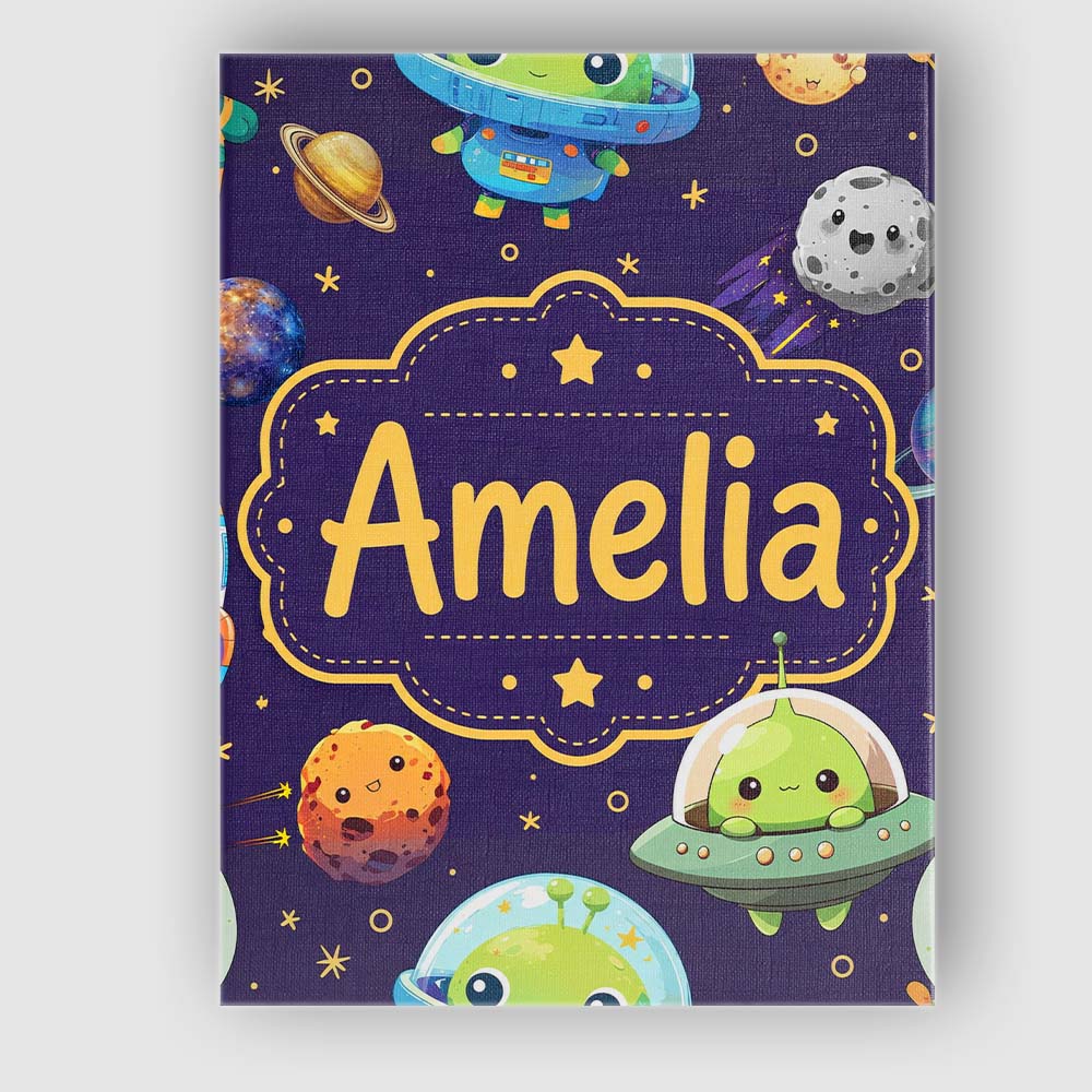 Personalised Name Space Astronaut Alien UFO Custom Bespoke Interior Contemporary Canvas Wall Art Print Decor Picture Ready to Hang