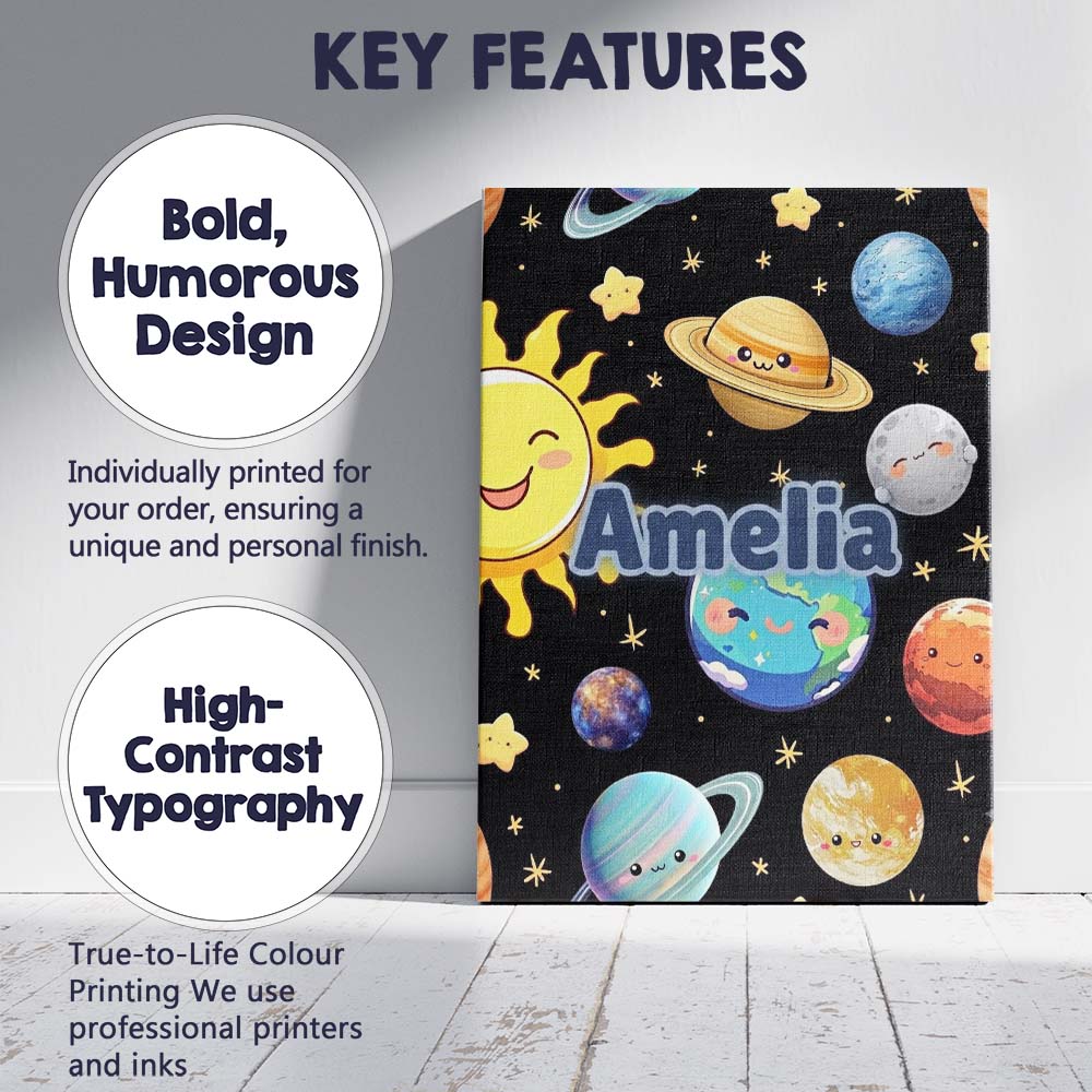 Personalised Name Solar System Sun Earth Custom Unique Gift Idea Elegant Feature Canvas Wall Art Print Decor Picture Ready to Hang