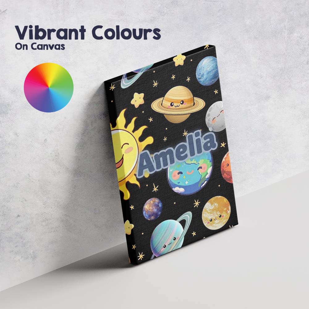 Personalised Name Solar System Sun Earth Custom Unique Gift Idea Elegant Feature Canvas Wall Art Print Decor Picture Ready to Hang