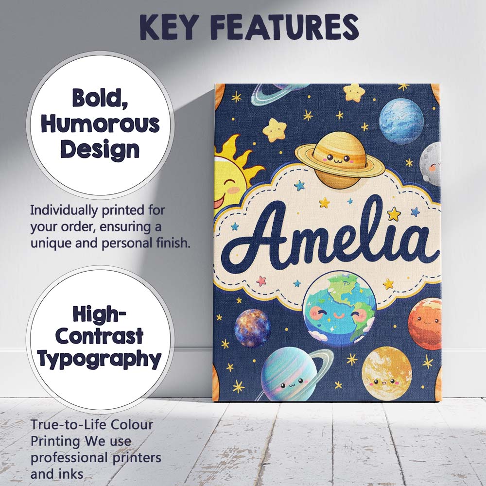 Personalised Name Solar System Sun Earth Custom Unique Gift Idea Elegant Feature Canvas Wall Art Print Decor Picture Ready to Hang