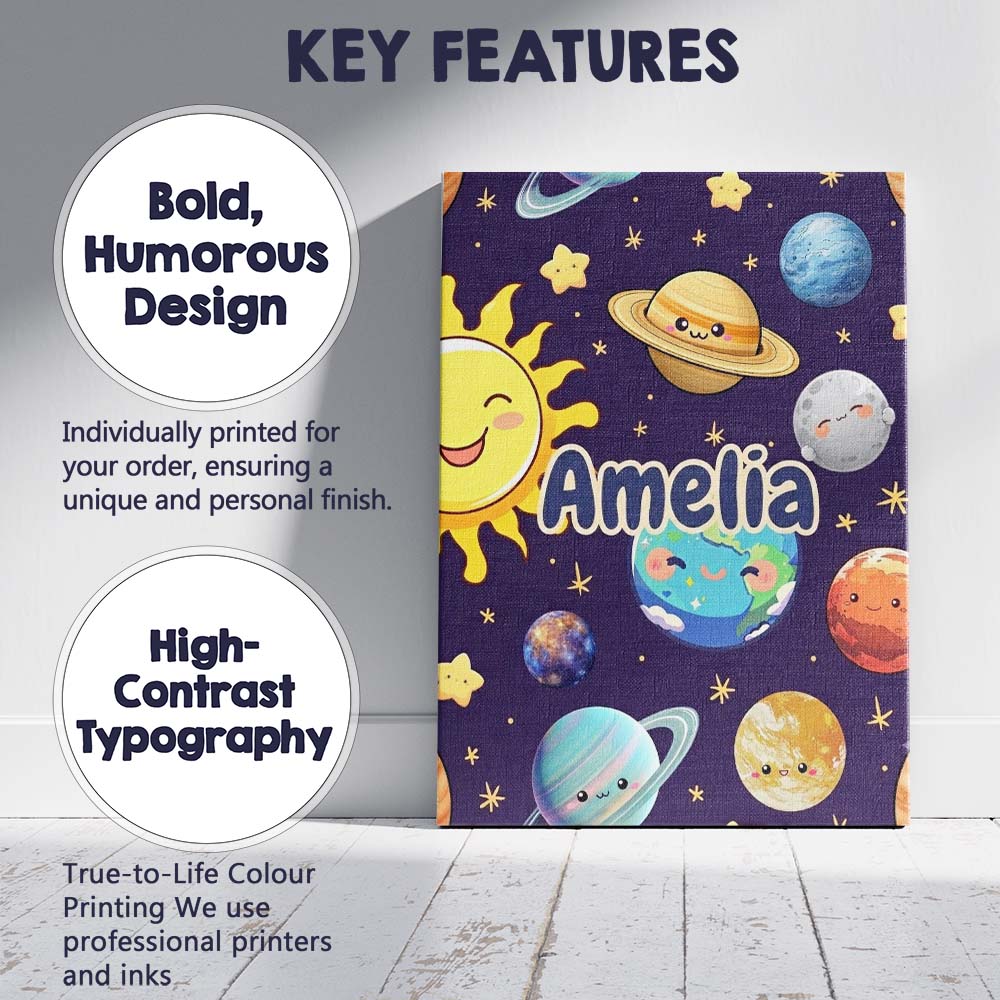 Personalised Name Solar System Planets Custom Modern Room Accent Elegant Feature Canvas Wall Art Print Decor Picture Ready to Hang