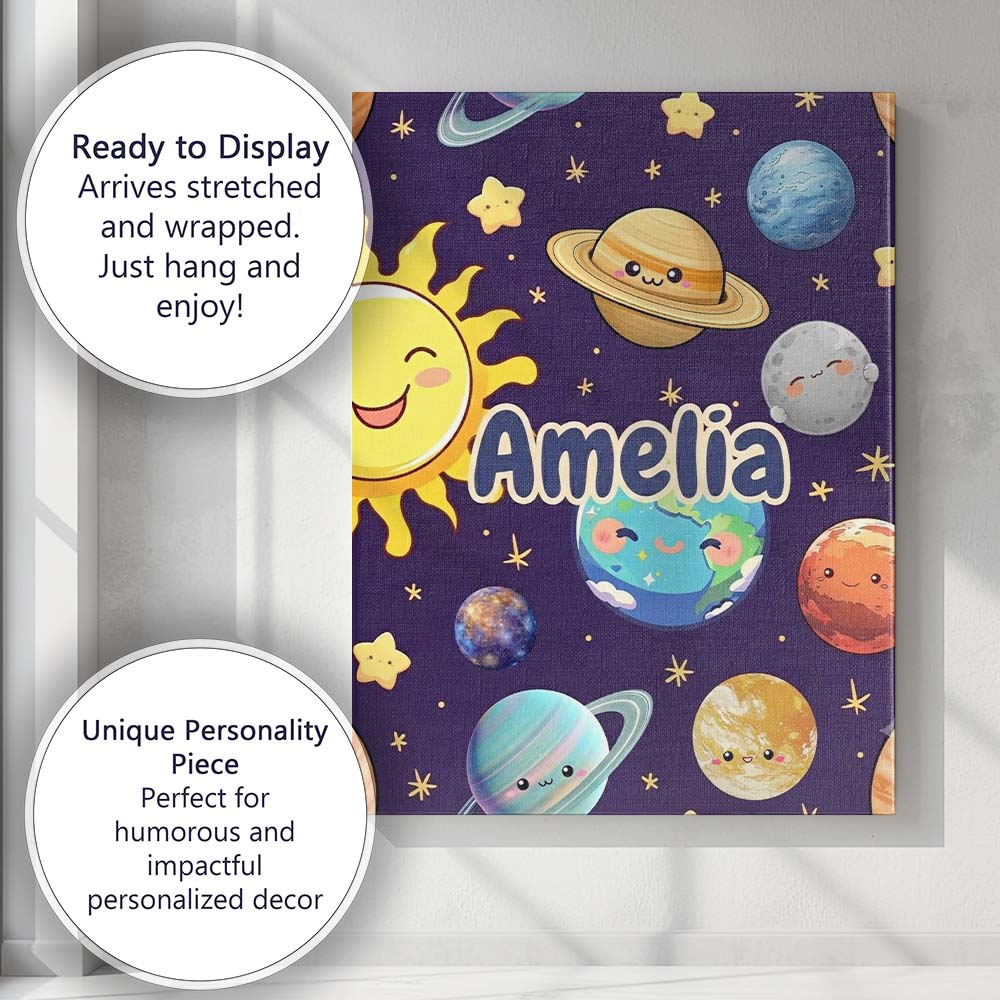 Personalised Name Solar System Planets Custom Modern Room Accent Elegant Feature Canvas Wall Art Print Decor Picture Ready to Hang