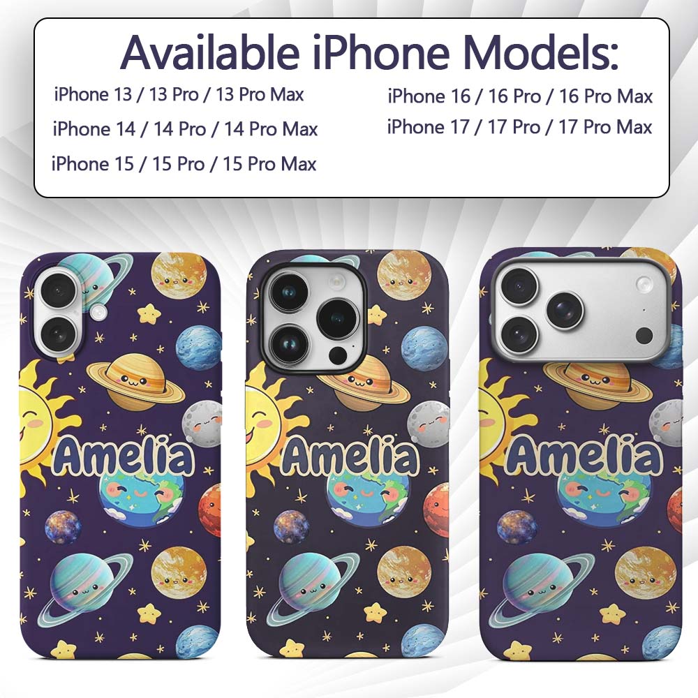 Solar System Planets Smiling Sun Earth Saturn Custom Name Protective Phone Case Mobile Cover Durable Everyday Smartphone Shock Resistant