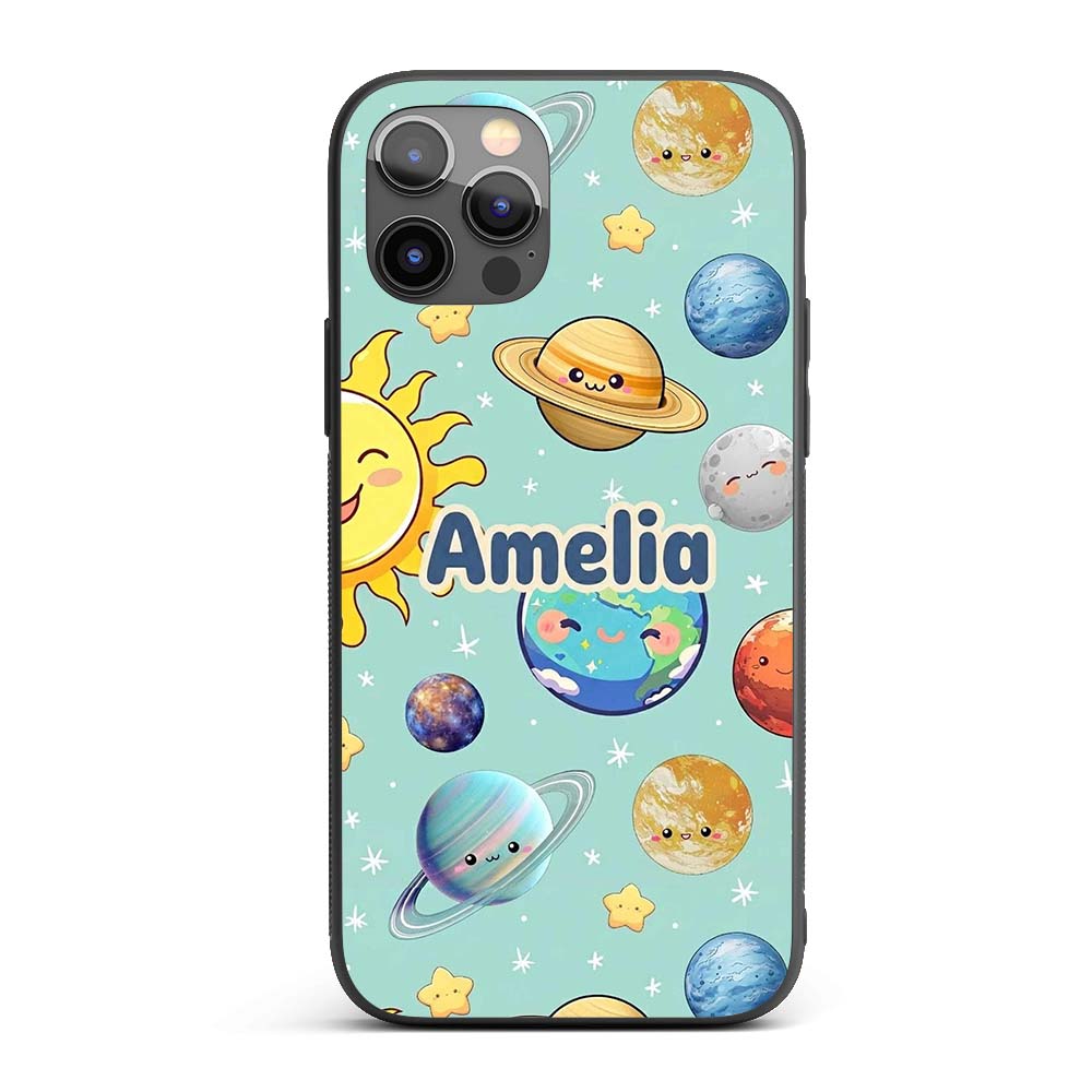 Solar System Planets Smiling Sun Earth Saturn Custom Name Protective Phone Case Mobile Cover Durable Everyday Smartphone Shock Resistant