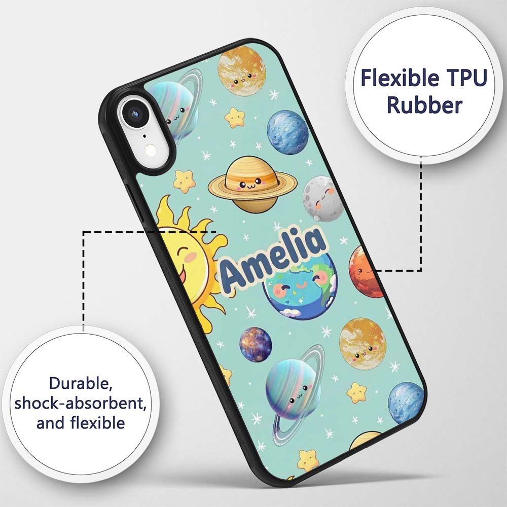 Solar System Planets Smiling Sun Earth Saturn Custom Name Protective Phone Case Mobile Cover Durable Everyday Smartphone Shock Resistant