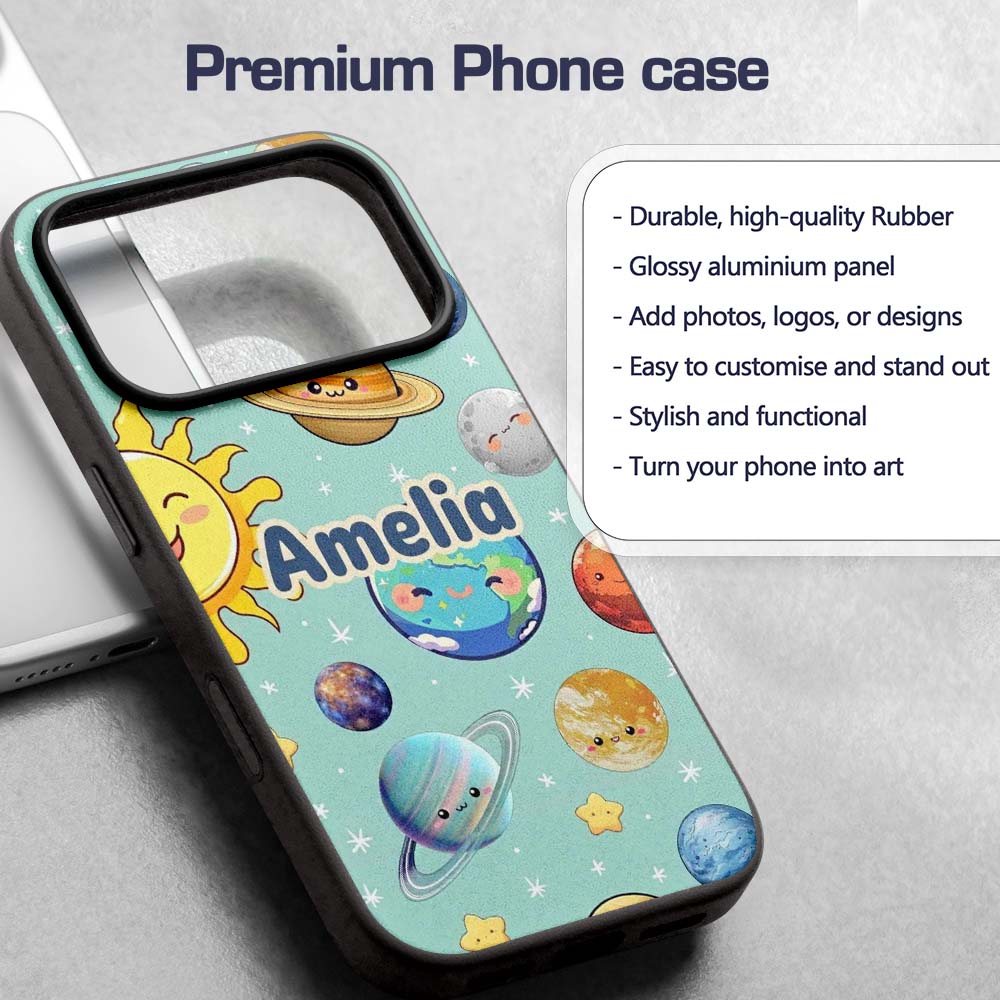 Solar System Planets Smiling Sun Earth Saturn Custom Name Protective Phone Case Mobile Cover Durable Everyday Smartphone Shock Resistant