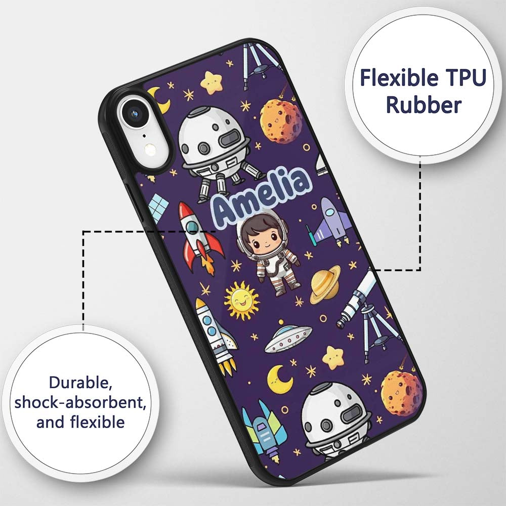 Space Astronaut Rockets UFO Telescope Seamless Custom Name Protective Phone Case Mobile Cover Durable Everyday Smartphone Shock Resistant
