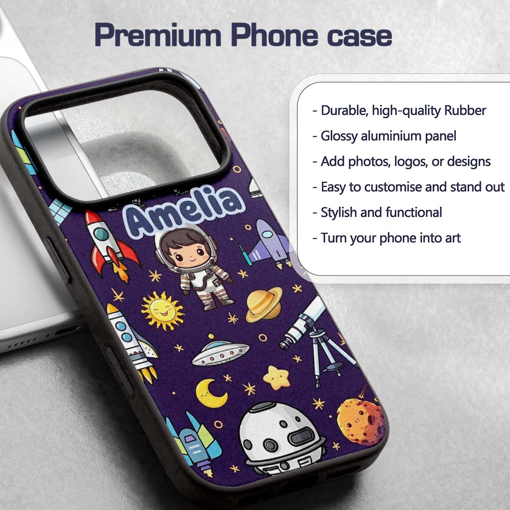 Space Astronaut Rockets UFO Telescope Seamless Custom Name Protective Phone Case Mobile Cover Durable Everyday Smartphone Shock Resistant