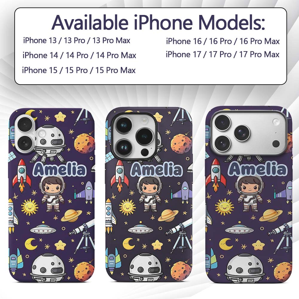 Space Astronaut Rockets UFO Telescope Seamless Custom Name Protective Phone Case Mobile Cover Durable Everyday Smartphone Shock Resistant