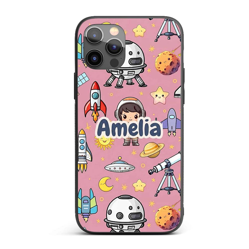 Space Astronaut Rockets UFO Telescope Seamless Custom Name Protective Phone Case Mobile Cover Durable Everyday Smartphone Shock Resistant