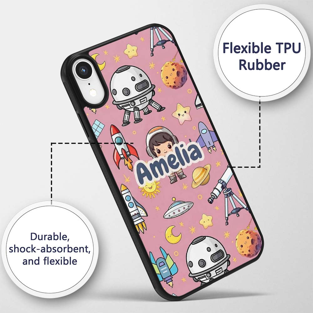 Space Astronaut Rockets UFO Telescope Seamless Custom Name Protective Phone Case Mobile Cover Durable Everyday Smartphone Shock Resistant