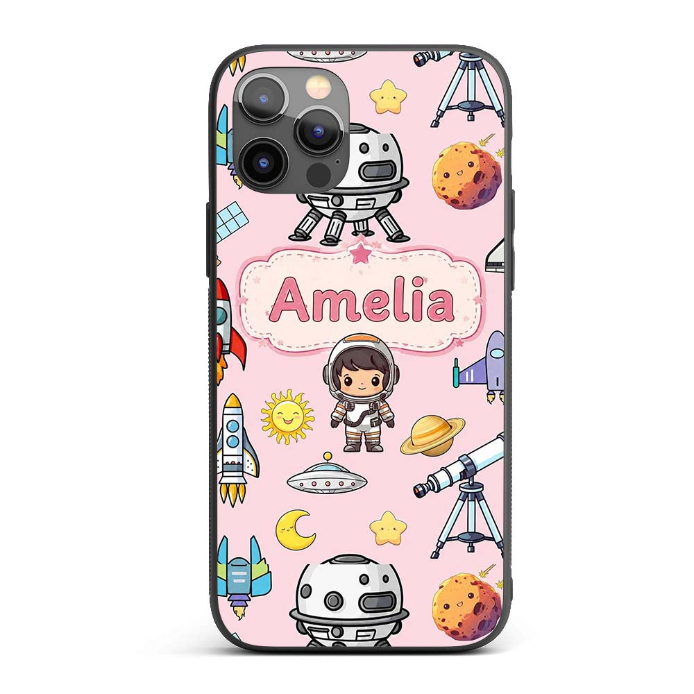 Space Astronaut Rockets UFO Telescope Seamless Custom Name Protective Phone Case Mobile Cover Durable Everyday Smartphone Shock Resistant