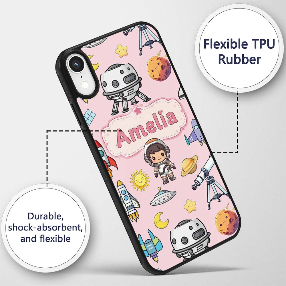 Space Astronaut Rockets UFO Telescope Seamless Custom Name Protective Phone Case Mobile Cover Durable Everyday Smartphone Shock Resistant