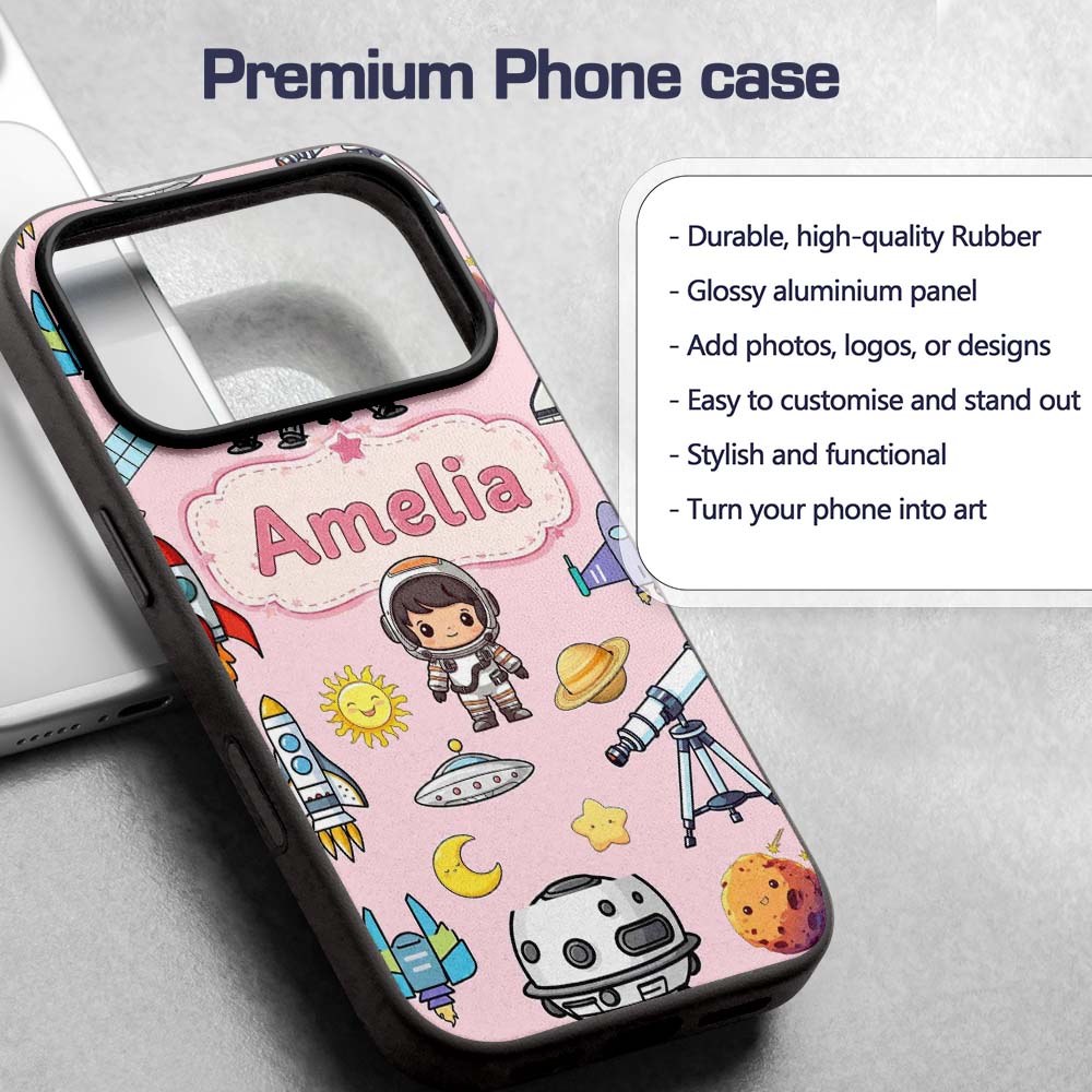 Space Astronaut Rockets UFO Telescope Seamless Custom Name Protective Phone Case Mobile Cover Durable Everyday Smartphone Shock Resistant