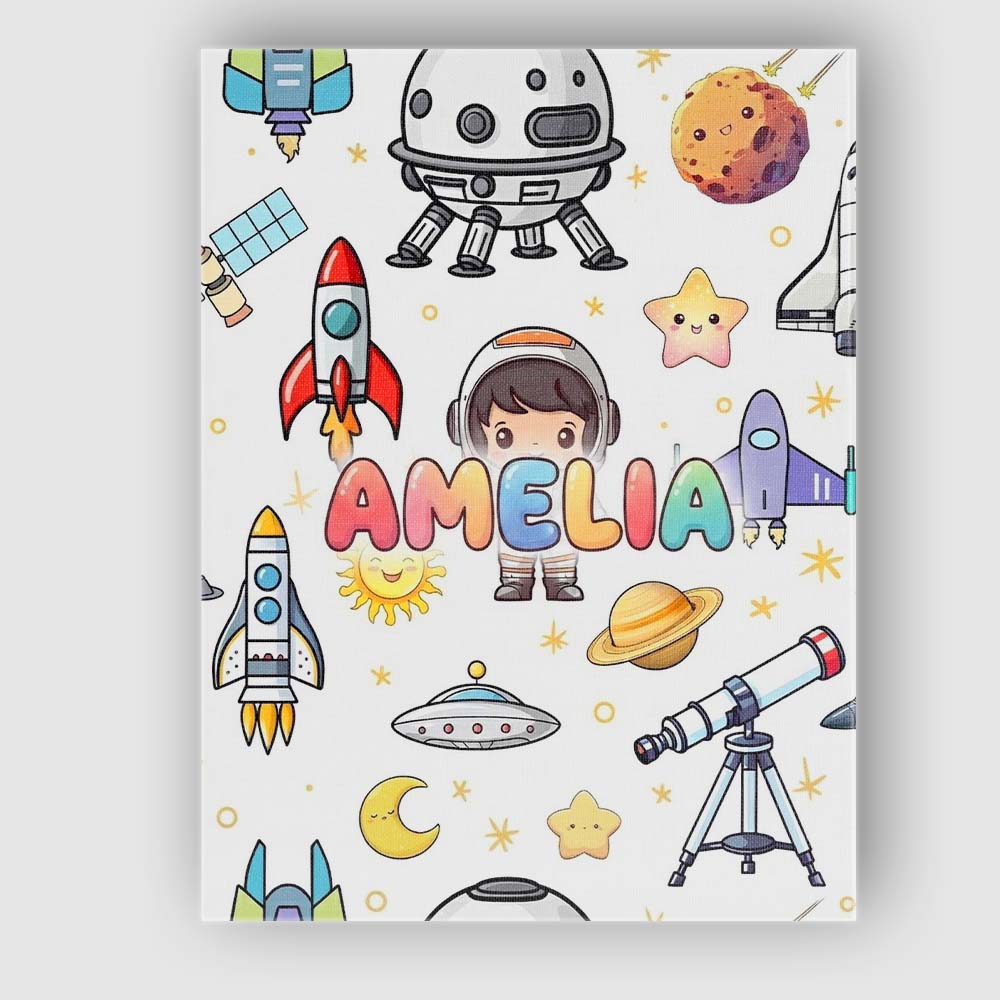 Personalised Name Space Astronaut Rockets Custom Unique Gift Idea Elegant Feature Canvas Wall Art Print Decor Picture Ready to Hang