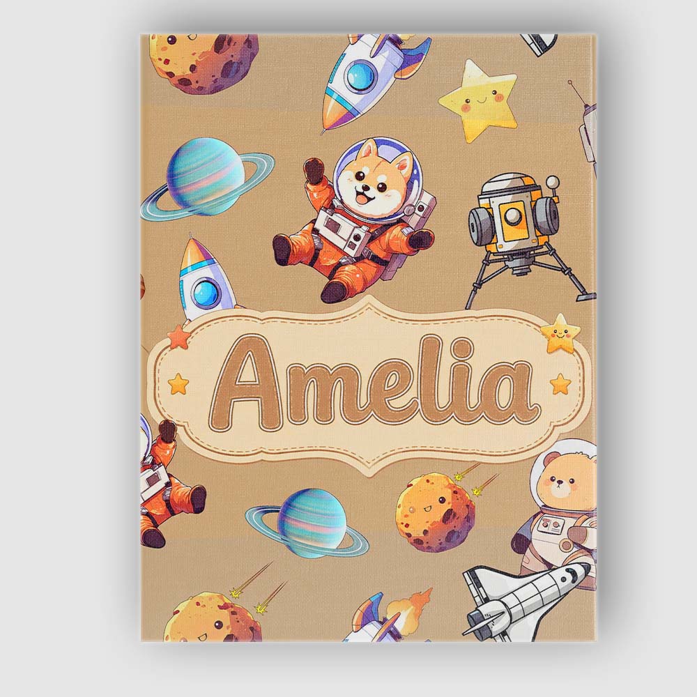Personalised Name Space Dog Bear Astronaut Custom Unique Gift Idea Elegant Feature Canvas Wall Art Print Decor Picture Ready to Hang
