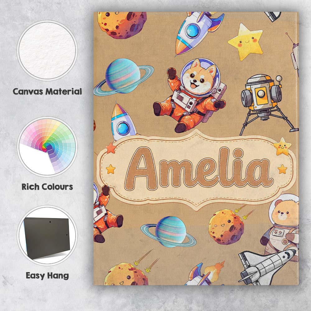 Personalised Name Space Dog Bear Astronaut Custom Unique Gift Idea Elegant Feature Canvas Wall Art Print Decor Picture Ready to Hang