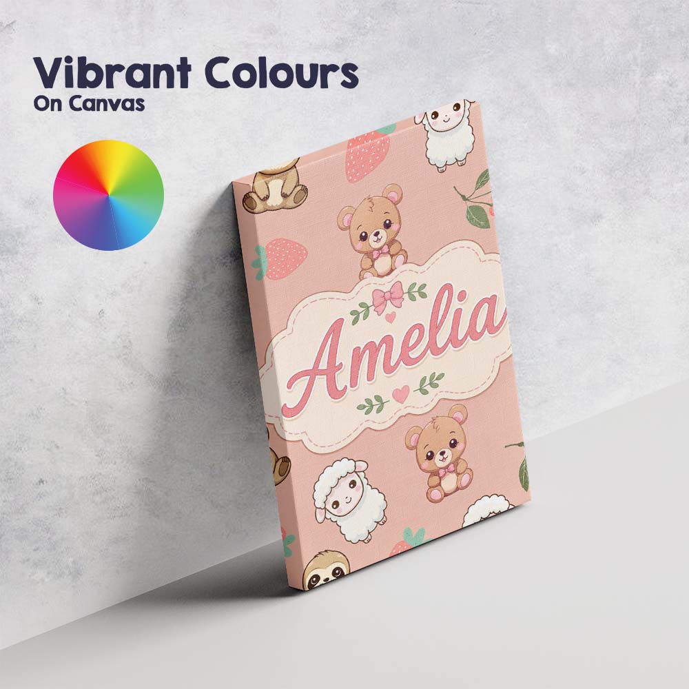 Personalised Name Cute Bear Sloth Lamb Custom Modern Room Accent Elegant Feature Canvas Wall Art Print Decor Picture Ready to Hang