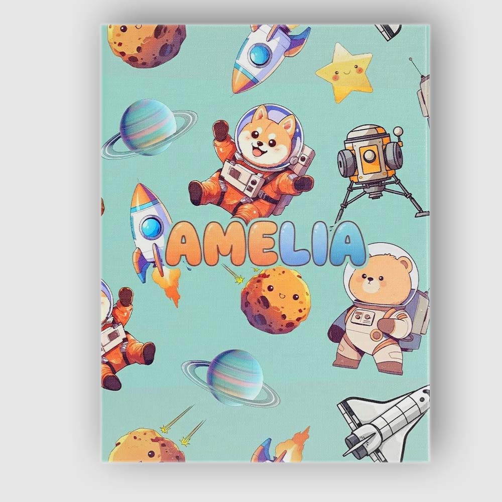 Personalised Name Space Dog Bear Astronaut Custom Unique Gift Idea Elegant Feature Canvas Wall Art Print Decor Picture Ready to Hang